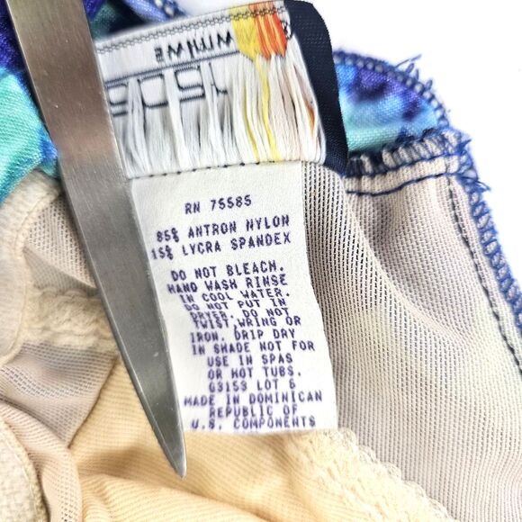 Vtg 90s/ Y2K Gabar Womens One Piece Swimsuit Ruched V Neck Abstract Unsized S/M - Picture 8 of 15